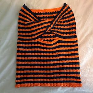 Shein, dark blue and orange stripe, strapless top